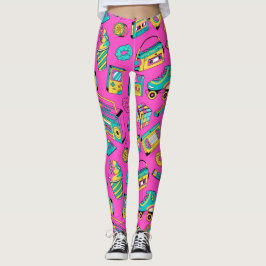 Fun 80s Girly Colorful Retro Bright Neon Pink Leggings