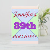Fun "89th BIRTHDAY" Birthday Uitnodiging (Staand voorkant)