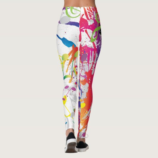 Fun Abstract met Paint Splashes en Musical Notes Leggings (Achterkant)