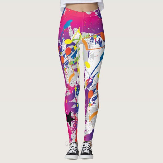 Fun Abstract met Paint Splashes en Musical Notes Leggings (Voorkant)