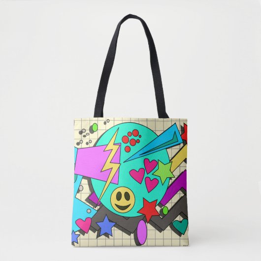 Fun Abstract Smile Vibes 90s Flashback Cartoon Tote Bag (Voorkant)