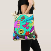 Fun Abstract Smile Vibes 90s Flashback Cartoon Tote Bag (Dichtbij)