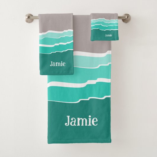 Fun Abstract Sunset Beach Shell & Name Bad Handdoek (Insitu)