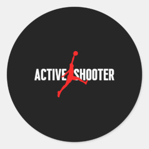 Fun Active Shooter Bysketbyll Lovers Sarcasme Mann Ronde Sticker