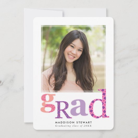 FUN AFSTUDEERDER chic foto moderne typografie roze Kaart (Voorkant)