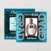 Fun Afstuderen Invitation Blue Scratch Square Kaart (Voorkant / Achterkant)