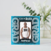 Fun Afstuderen Invitation Blue Scratch Square Kaart (Staand voorkant)