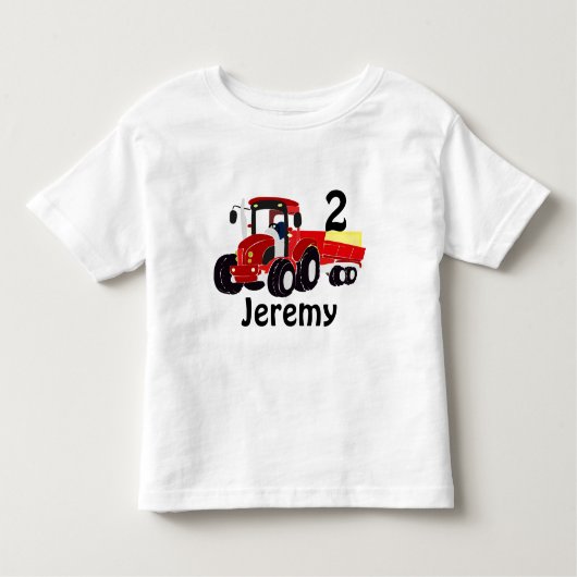 Fun Age and Name Red Tractor Birthday  Kinder Shirts (Voorkant)