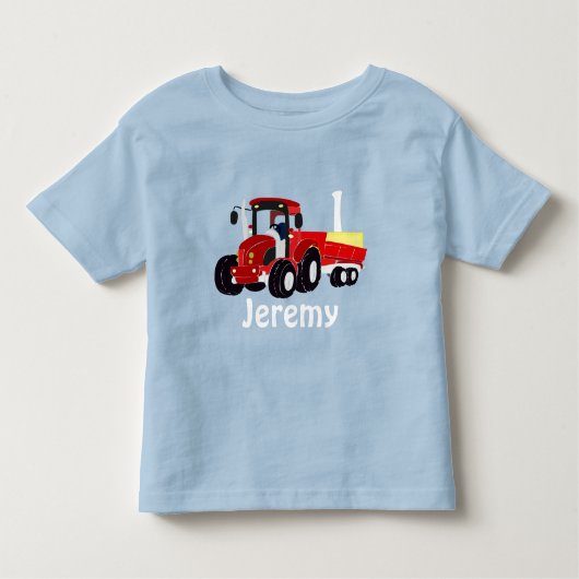 Fun Age and Name Red Tractor Birthday Toddler T-s Kinder Shirts (Voorkant)