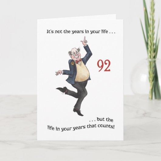 Fun Age-specific 92nd Birthday Card for a Man Kaart (Voorkant)