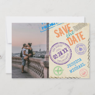 Fun  Airmail Stamps Typografie Foto Save The Date