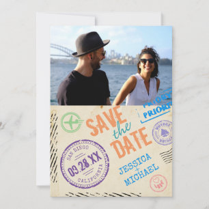 Fun  Airmail Stamps Typografie Foto Save The Date