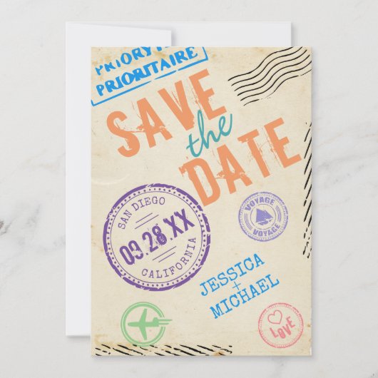 Fun  Airmail Stamps Typografie Save The Date (Voorkant)