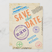 Fun  Airmail Stamps Typografie Save The Date (Voorkant / Achterkant)