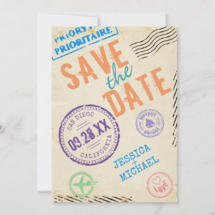 Fun  Airmail Stamps Typografie Save The Date