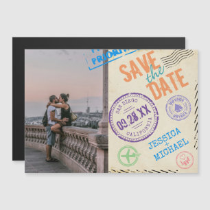 Fun  Airmail Typografie Photo Save the Date Magnetische Uitnodiging