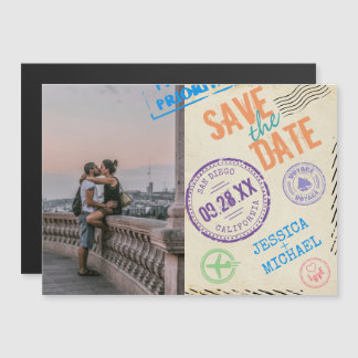 Fun  Airmail Typografie Photo Save the Date Magnetische Uitnodiging