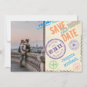 Fun  Airmail Typografie Photo Save the Date Magnetische Uitnodiging (Voorkant)
