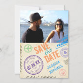 Fun  Airmail Typografie Photo Save the Date Magnetische Uitnodiging (Voorkant)