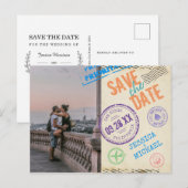 Fun  Airmail Typografie Photo Save the Date Uitnodiging Briefkaart (Voorkant / Achterkant)