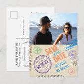 Fun  Airmail Typografie Photo Save the Date Uitnodiging Briefkaart (Voorkant / Achterkant)