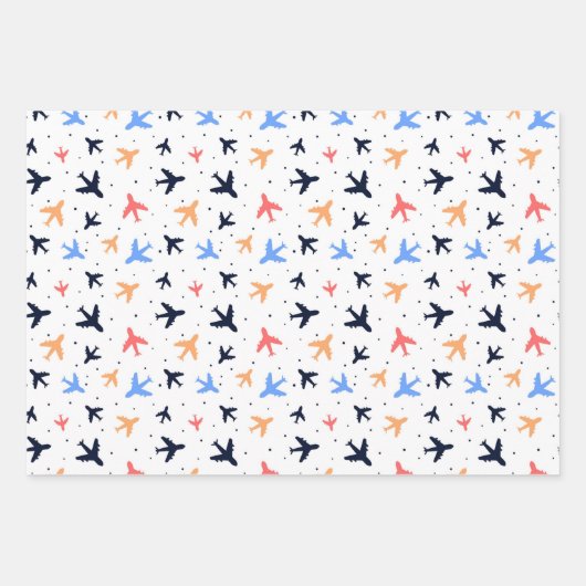 Fun Airplane Travel Pattern Flat Inpakpapier Vel (Voorkant)