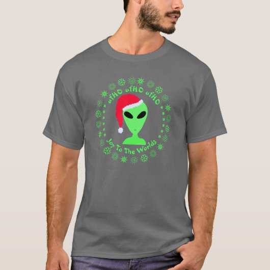 Fun Alien Santa Geek Humor Groene Sneeuwvlokken Fu T-shirt (Voorkant)