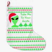 Fun Alien Santa Red Snowflakes Groene Bomen LGM Grote Kerstsok (Voorkant)