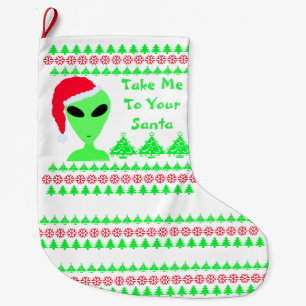 Fun Alien Santa Red Snowflakes Groene Bomen LGM Grote Kerstsok