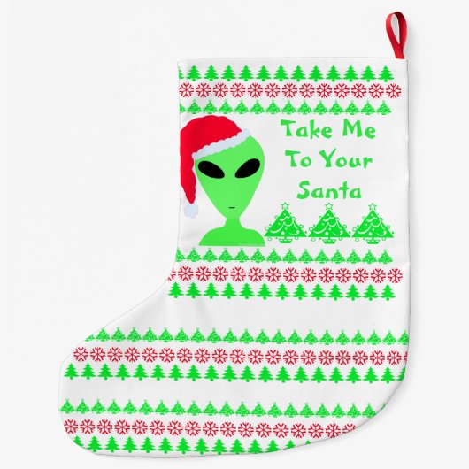 Fun Alien Santa Red Snowflakes Groene Bomen LGM Grote Kerstsok (Achterkant)