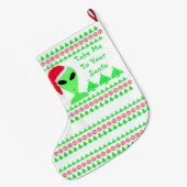 Fun Alien Santa Red Snowflakes Groene Bomen LGM Grote Kerstsok (Achterkant (Hangend))