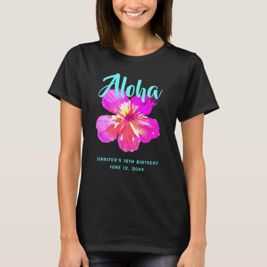 Fun Aloha Tropische Verjaardags Luau Feest T-shirt (Voorkant)
