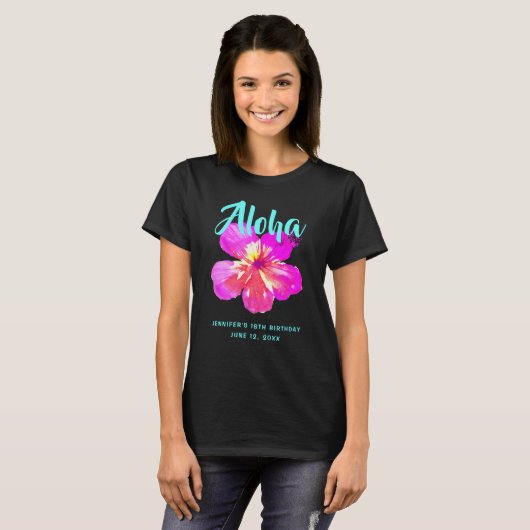 Fun Aloha Tropische Verjaardags Luau Feest T-shirt (Voorkant volledig)