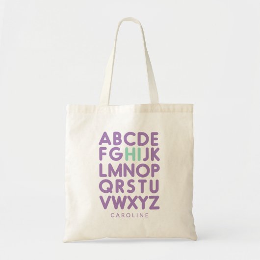Fun Alphabet in het Paarse Persoonlijke Bibliothee Tote Bag (Voorkant)