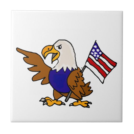 Fun American Eagle Holding Flag Art Tegeltje (Voorkant)