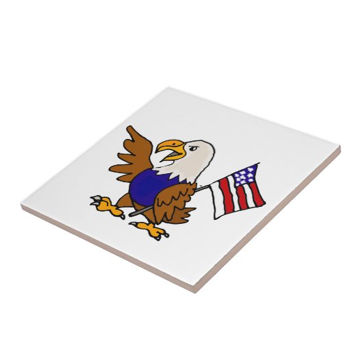 Fun American Eagle Holding Flag Art Tegeltje (Zijkant)