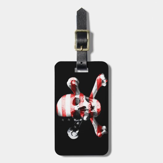 Fun American Pirate Skull Custom Name and Address Bagagelabel (Voorkant verticaal)