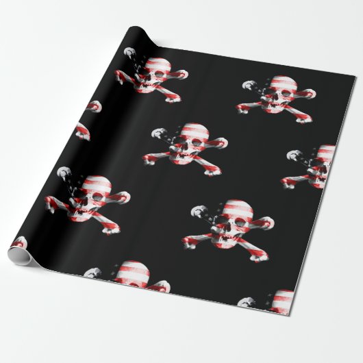 Fun American Pirate Skull op Black Cadeaupapier (Uitgerold)