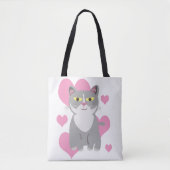 Fun and Cute Grey Cat Love Cartoon Tote Bag (Voorkant)