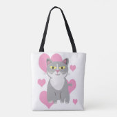 Fun and Cute Grey Cat Love Cartoon Tote Bag (Achterkant)