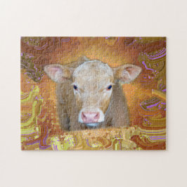 Fun and cute little calf with big eyes legpuzzel