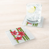 FUN AND FABULOUS POINSETTA CHRSITMAS COASTER GLAZEN ONDERZETTER (Schuin)