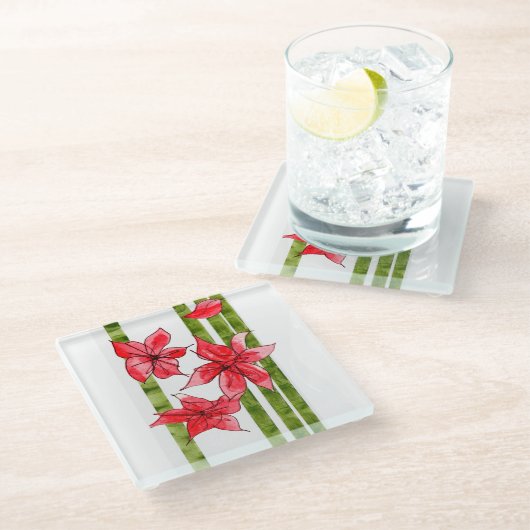 FUN AND FABULOUS POINSETTA CHRSITMAS COASTER GLAZEN ONDERZETTER (Schuin)