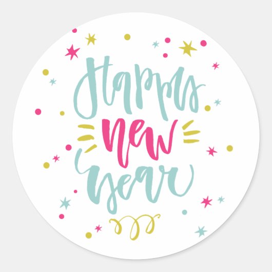 Fun and Festive Calligraphy Happy New Year Sticker (Voorkant)