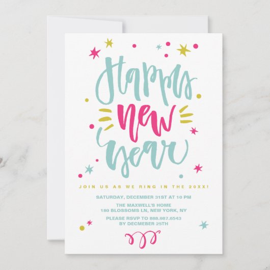 Fun and Festive Calligraphy New Year's Eve Party Kaart (Voorkant)