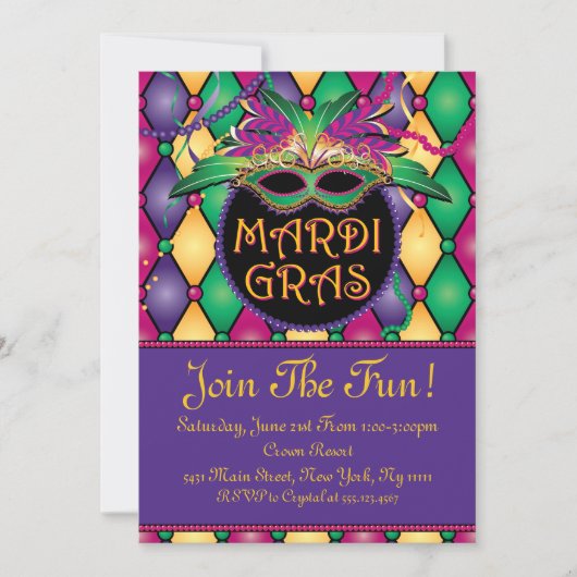 Fun and Festive, Mardi Gras Invitations Kaart (Voorkant)