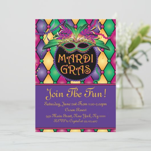 Fun and Festive, Mardi Gras Invitations Kaart (Staand voorkant)
