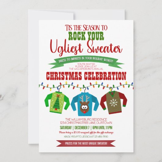 Fun and Festive Ugly KerstSweater Party Kaart (Voorkant)