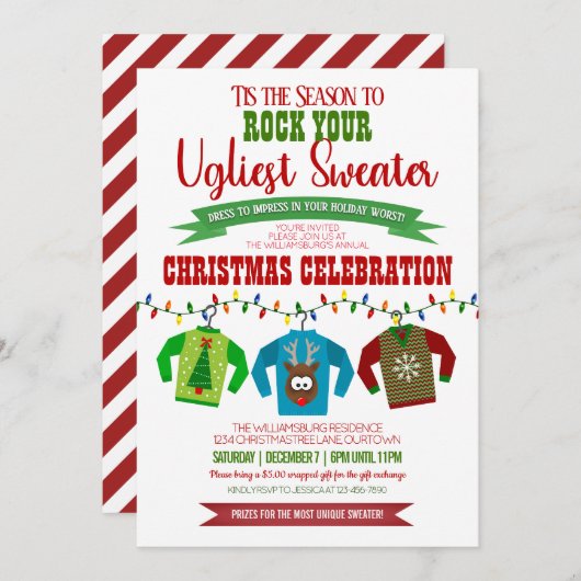 Fun and Festive Ugly KerstSweater Party Kaart (Voorkant / Achterkant)