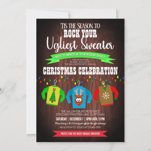 Fun and Festive Ugly KerstSweater Party Kaart (Voorkant)